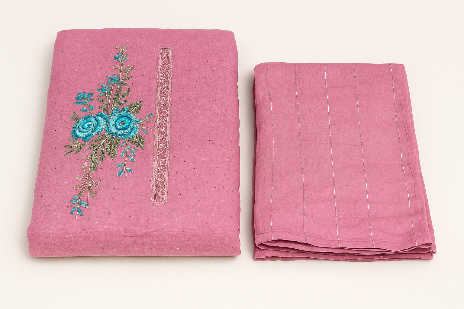 Rose Pink Embroidered Crap Pakistani Unstitched Suit Set